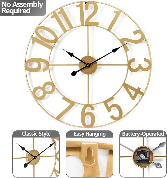 Sorbus Gold Metal Wall Clock - Image 4