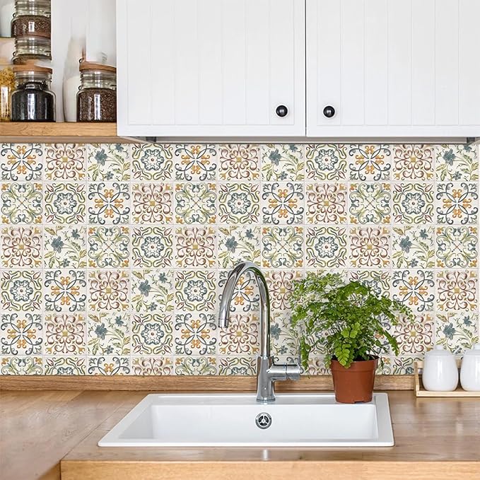 Wudnaye Bohemian Wallpaper Peel and Stick Faux Tile Contact Paper 17”×118” Tile - Image 2