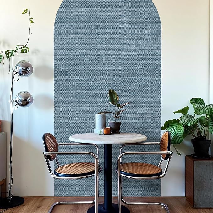 JiffDiff Grasscloth Wallpaper Peel and Stick 1181" x 17.3" Blue Cream - Image 5
