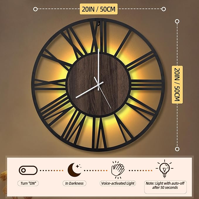 LEIKE Large LED Wall Clocks, Non Ticking, Battery Operated Rustic Round Modern - Image 2