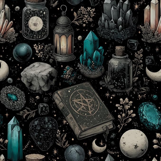 FLFK Black Wallpaper Peel and Stick Dark Witchy Wallpaper 16" x 384" Crystal by FLFK