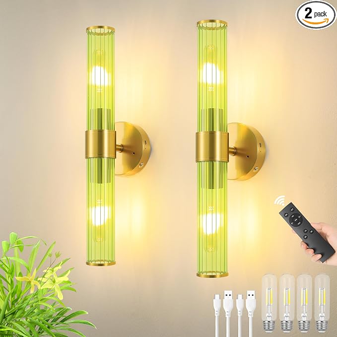 Morauroral Gold Battery Operated Wall Sconces Set of 2, Rechargeable Wall Lights by Morauroral