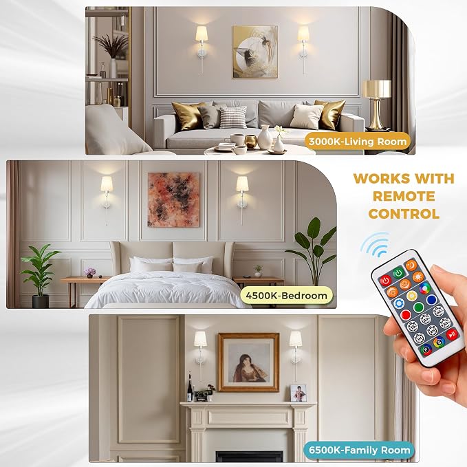 DORESshop Battery Operated Wall Sconce Set of 2, 7 Color Wireless Wall Light - Image 6