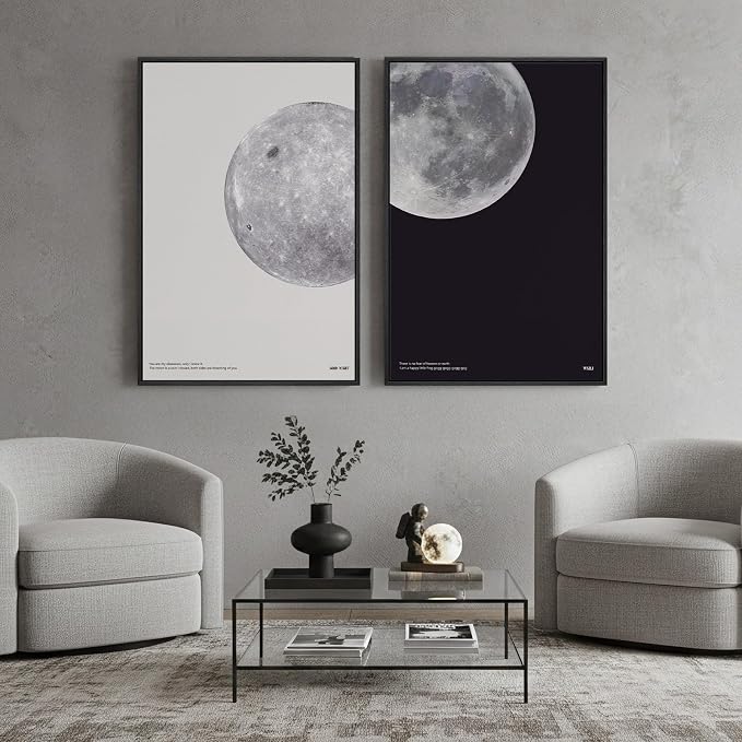 Large Framed Black and White Moon Wall Art, 2 Piece the Moon Canvas Art Prints - Image 4