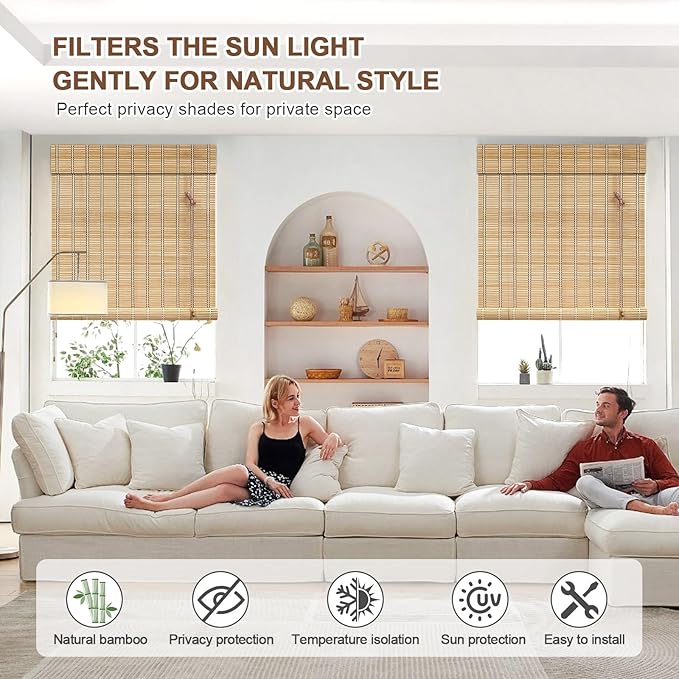 No Tool No Drill Bamboo Blinds for Interior Windows, Bamboo Shades for Indoor - Image 2