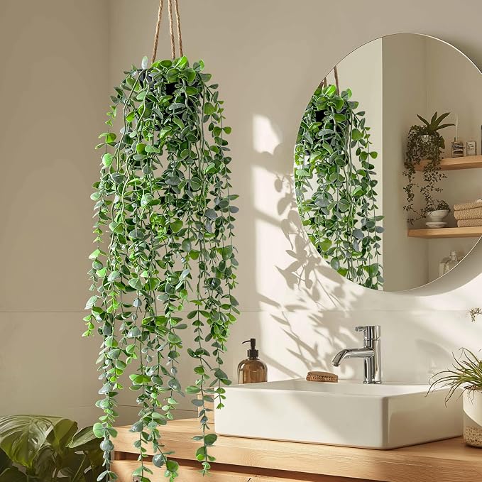 Artificial Hanging Plant 2 Pcs Faux Plant Ivy Vine Faux Eucalyptus Vines Fake - Image 4