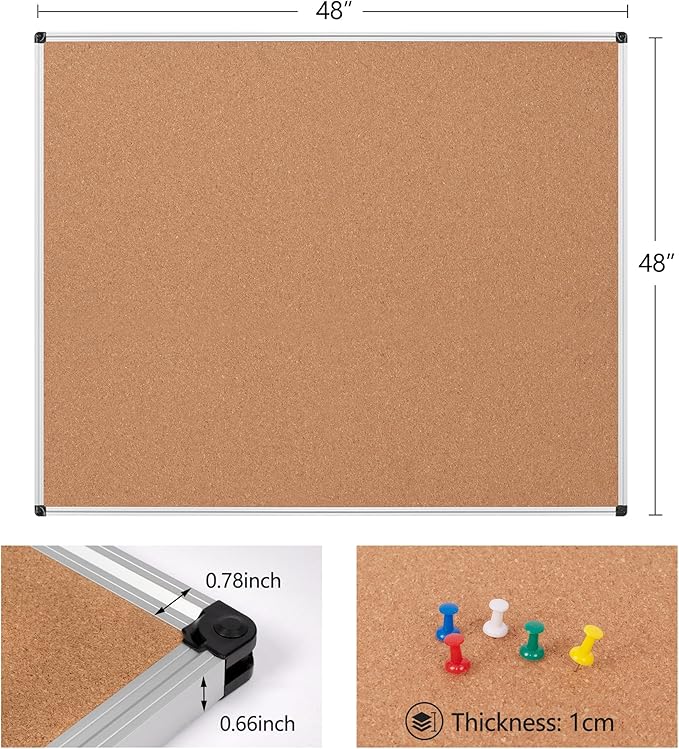 Extra Large Cork Bulletin Board 48" X 48", Wall Mounted Notice Pin Board - Image 6