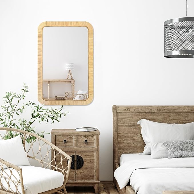PERFNIQUE Rattan Mirror, Decorative Wall Nursery Decor, Rustic Farmhouse - Image 6
