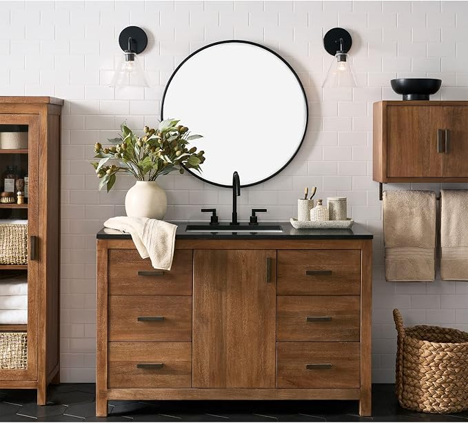 G-LEAF Black Round Mirror 32 inch Circle Mirror - Image 3