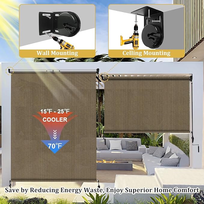 Shade&Beyond Custom Size Outdoor Roller Shades Cordless Patio Roll Up Blinds - Image 6