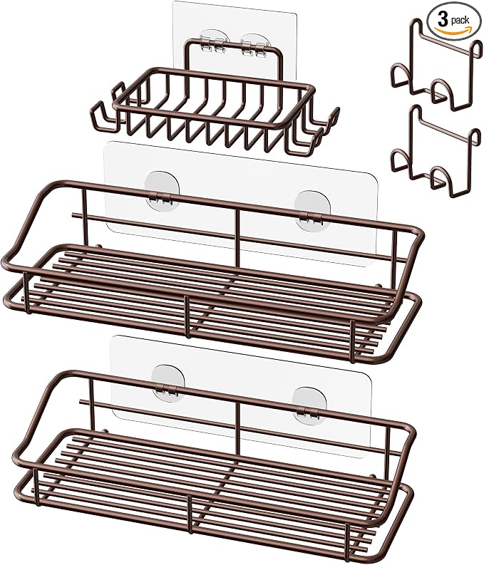 Nieifi Shower Caddy Shelf with Hooks Storage Rack Organizer Adhesive Stainless by Nieifi