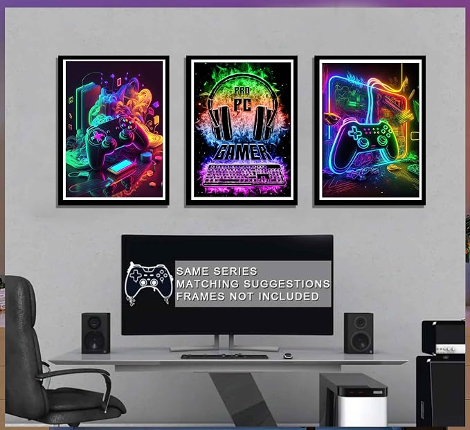 3Pcs Cool Gaming Wall Art Retro Video Gamer watercolor Posters Pictures - Image 5