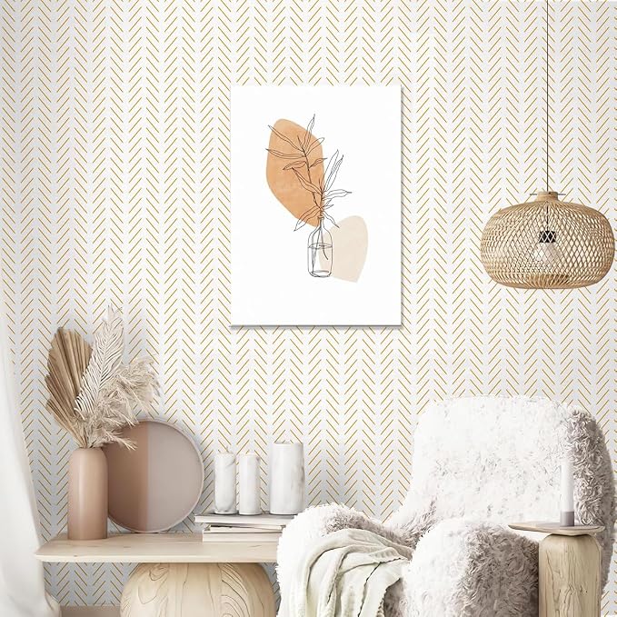 Erfoni Yellow and White Peel and Stick Wallpaper Modern Herringbone Wallpaper - Image 5