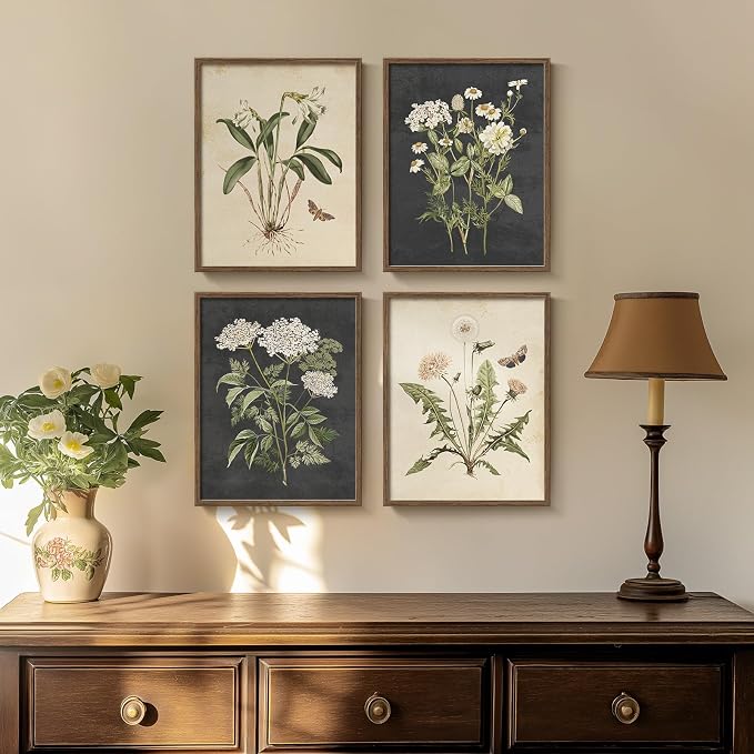 Framed Botanical Wall Art, 4 Piece Vintage Farmhouse Floral Canvas Painting - Image 2