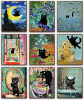 9Pcs Funny Black Cat Wall Art Cats in van gogh Famous Paintings Posters Prints by Unknown