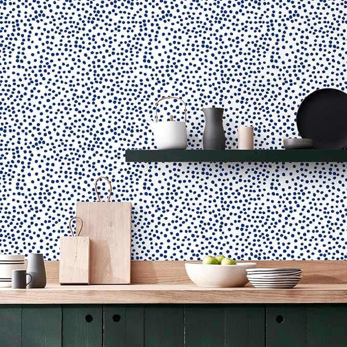 Jeweluck Blue Polka Dot Peel and Stick Wallpaper Blue and White Contact Paper - Image 2