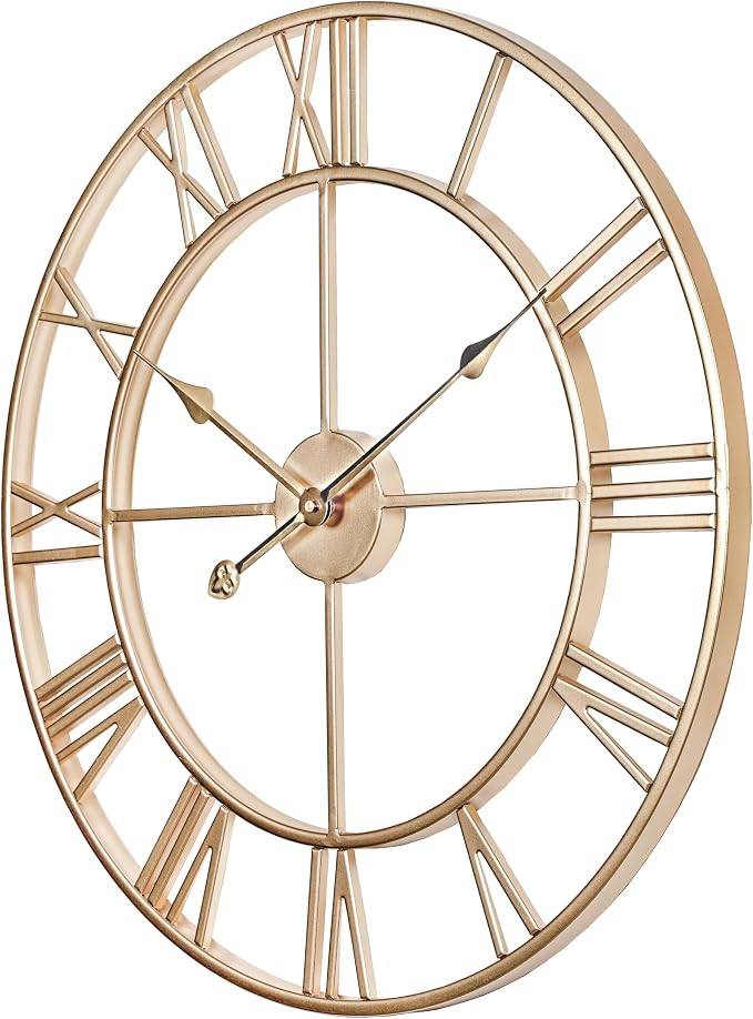 CLXEAST Champagne Gold Metal Wall Clock, Large Roman Numeral 24 Inch Wall Clocks - Image 9