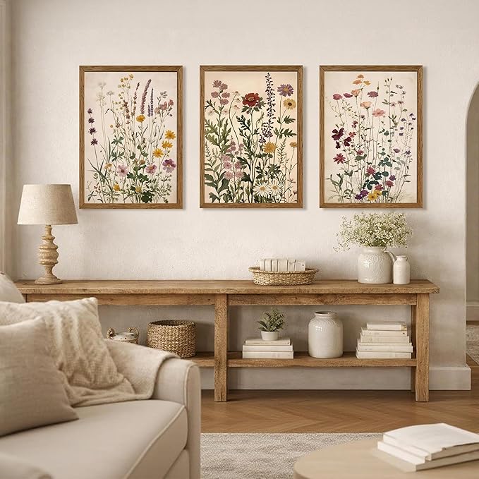 WRFON Botanical and Flower Canvas Wall Art, Framed Wildflower Wall Art Set of 3 - Image 2
