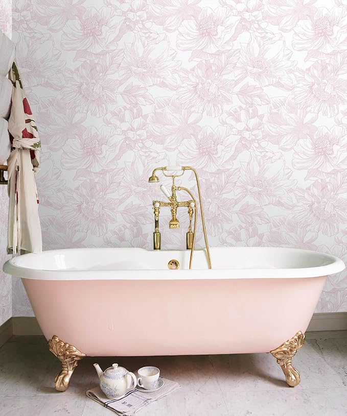 Ismoon Large Floral Peel and Stick Wallpaper Boho White/Pink Contact Paper - Image 3