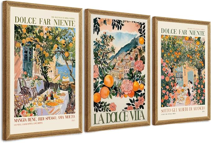 SYWENNOI 3 Pieces Wood Framed Italy Scenes Canvas Wall Art, Tuscan Wall Decor by SYWENNOICanvasWallArt