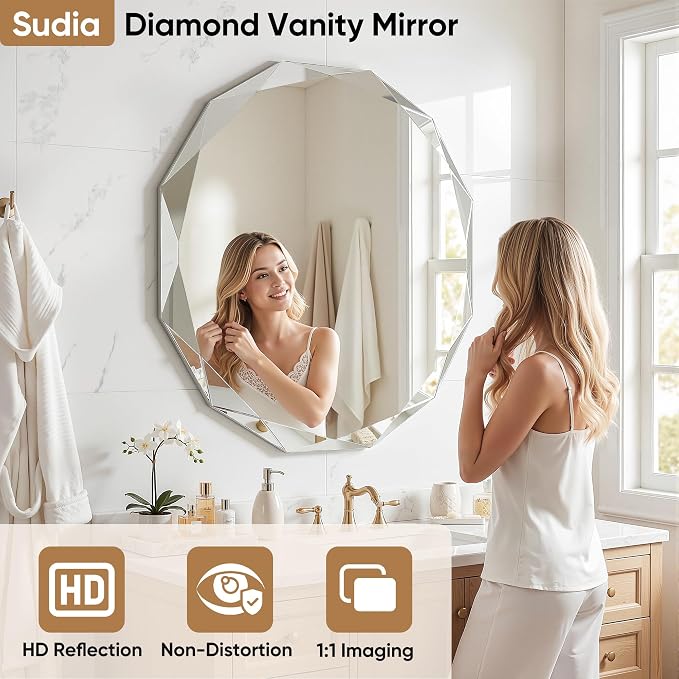 Suidia Bathroom Mirror, Frameless Bathroom Mirror - Image 3