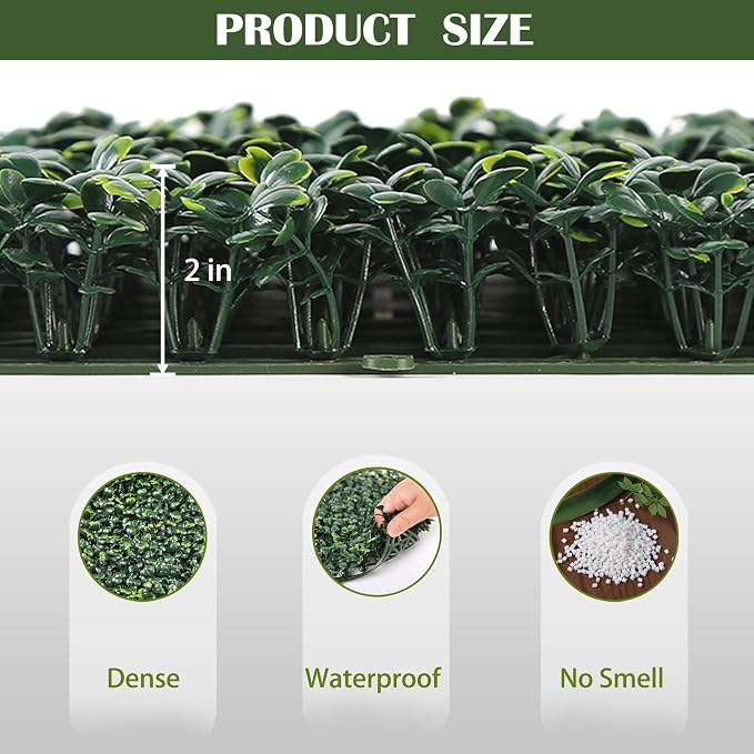 12PCS 20"x 20" Artificial Boxwood Wall Panels, UV-Anti Grass Wall Hedge Plant - Image 3