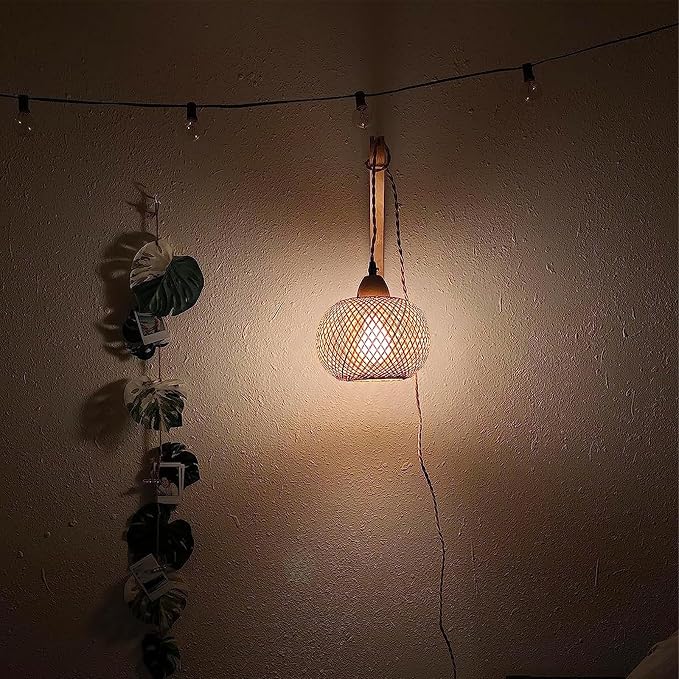 Frideko Bamboo Wall Sconces Set of Two Plug in, Boho Wall Lamp - Image 8