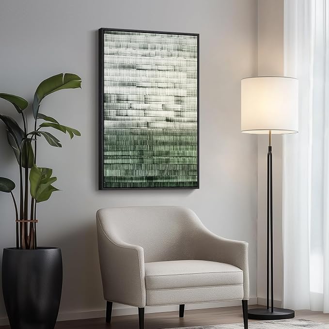 Framed Green Abstract Canvas Wall Art, Modern Art Prints Paintings Artwork - Image 2