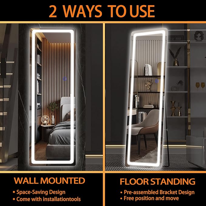 Hasipu Full Length Mirror with Lights, Full Body Dressing Standing, Hanging - Image 5