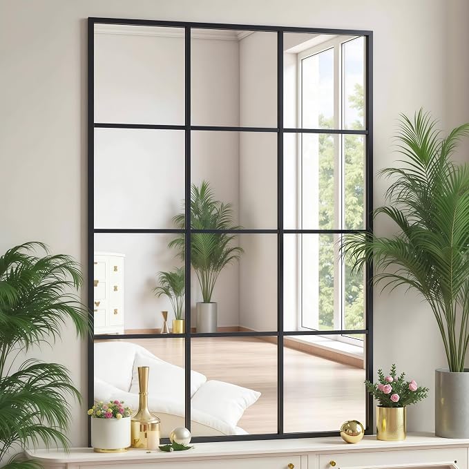 Dewfig Rectangle Window Mirror Wall Mounted, Large Black Mirrors - Image 4