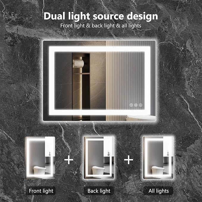 Sweetcrispy 28"x36" Smart Anti-Fog LED Bathroom Mirror - Image 6