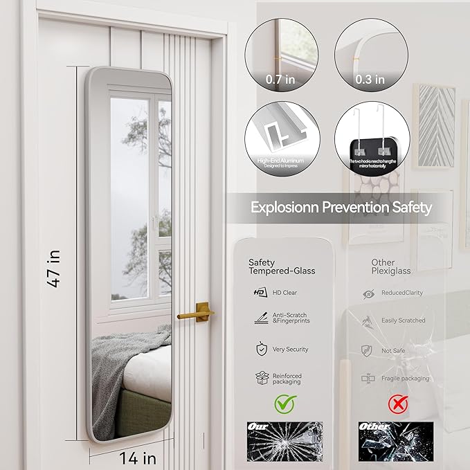 SCWF-GZ 47x14 Mirror Rectangle Full Body Length Door Hanging Wall Mounted - Image 3