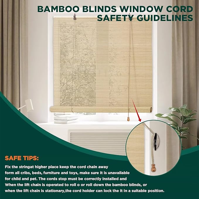 Bamboo Roller Blinds Shades, Outdoor Bamboo Roll Up, Vertical Lifting, - Image 4