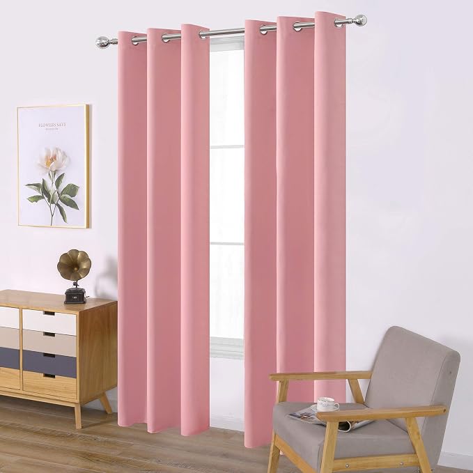 LEMOMO Blackout Curtains 42 x 95 inch/Pink Curtains Set of 2 Panels/Thermal by Lemomo