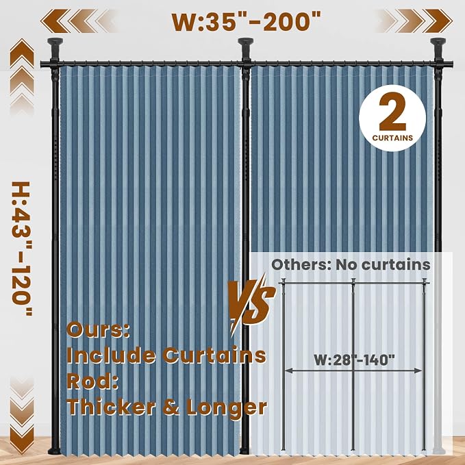 100% Blackout Room Divider Curtains Sets Blue 2 Panels W100 x L84in No Drill - Image 2