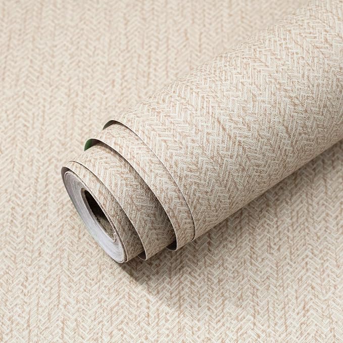 Grasscloth Peel and Stick Wallpaper Beige Contact Paper 15.7inch x 196.8inch by lenify