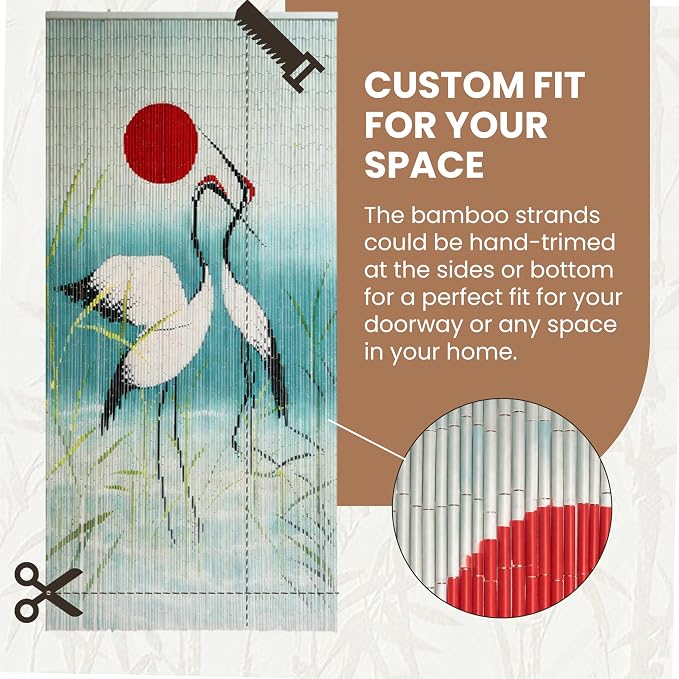 Vietbud Décor Cranes with Red Sun Beaded Curtains - Image 4