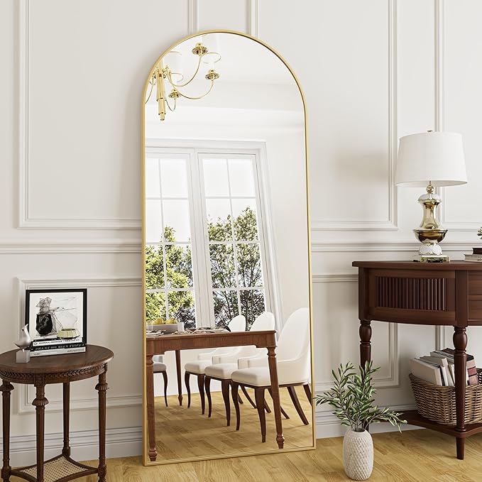 Rowjut Full Length Mirror Arched Floor Length Mirrors, Aluminum Frame by Rowjut