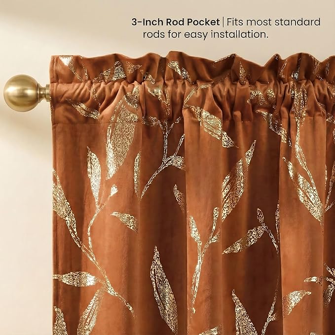 NICETOWN Burnt Orange Velvet Curtains 96" Long - Image 5