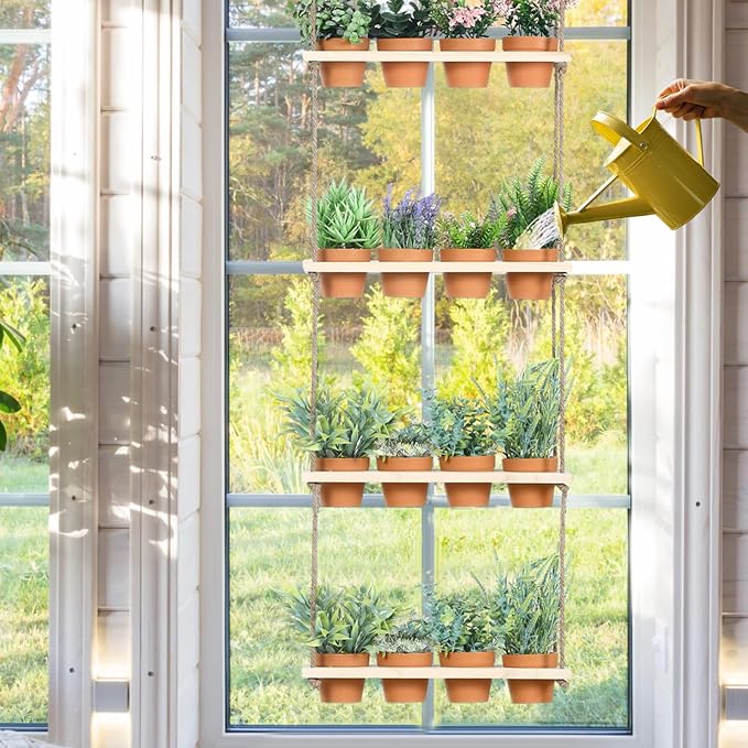 FillTouch 4 Tiered Window Plant Shelves Hanging Herb Planter Indoor Display - Image 4