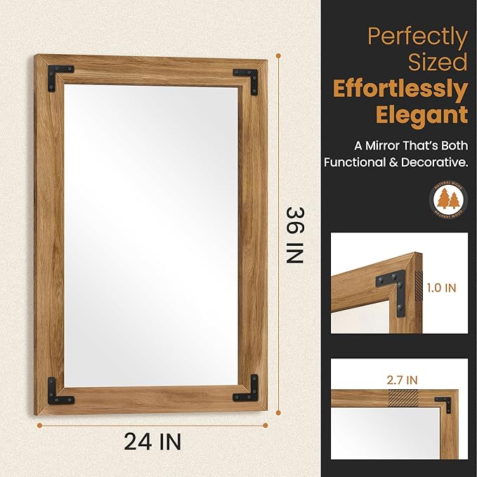 Bathroom Mirror for Wall with Wooden Frame, Bedroom Decor, Vertical or - Image 5