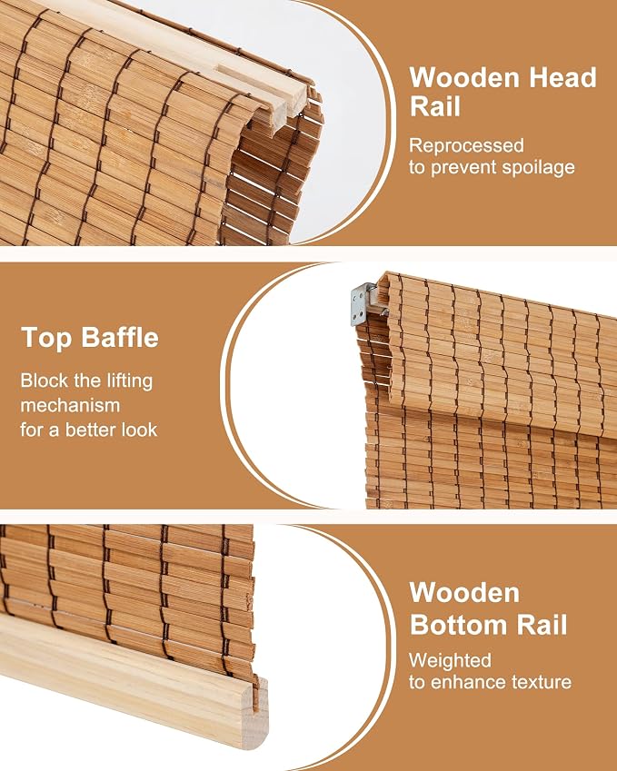 30''W X 72''H Cordless Bamboo Roman Shades - Image 6