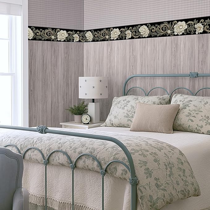 Beige Floral Scroll Wallpaper Border 196x4 Inch Peel and Stick Wall Border - Image 7