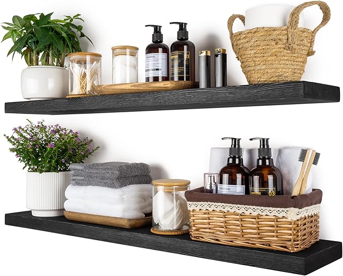 BGMG Wood Floating Shelves 36 inch Long, Wide Rustic Wooden Wall Shelves by BGMG