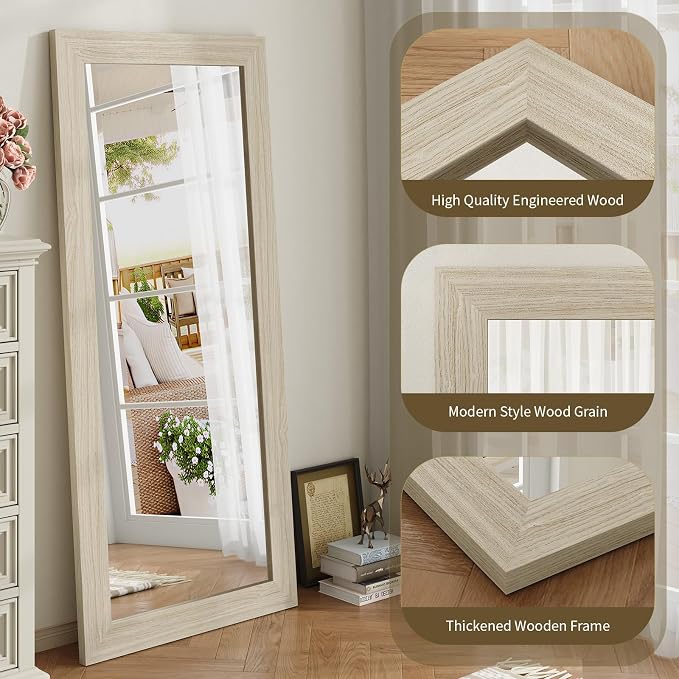 Syndra Modern Full Length Mirror Wood Frame, 65x24'' Large Floor Mirror - Image 3