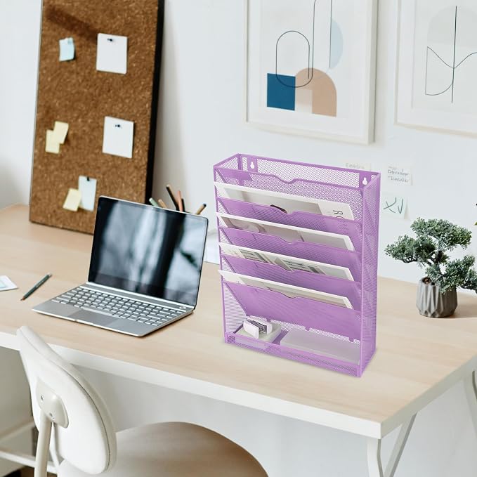 EASEPRES 6 Tier Mesh Hanging Wall File Organizer, Desk Vertical Mail Paper - Image 7