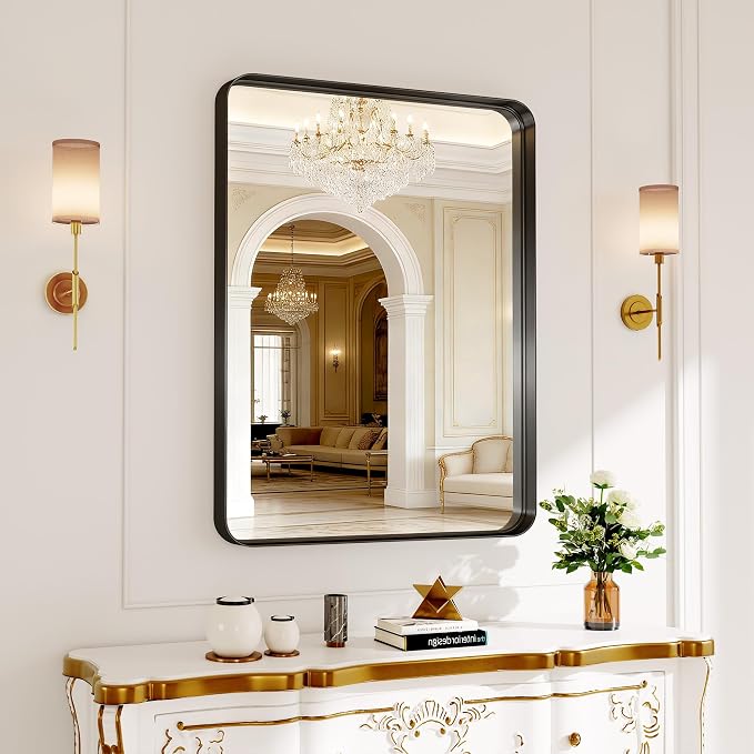 30x36 Inch Black Metal Framed Bathroom Mirror - Image 8