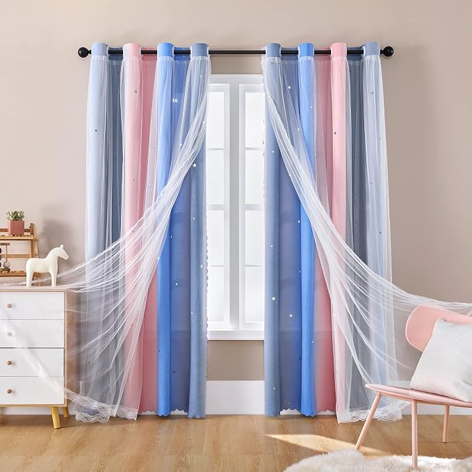 XiDi Curtains for Bedroom Decor, Rainbow PinkGreyBlue-34-45 - Image 8
