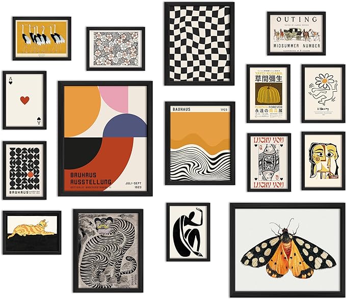 ANERZA 16 PCS Eclectic Wall Art Decor, Modern Maximalist Wall Prints by ANERZA