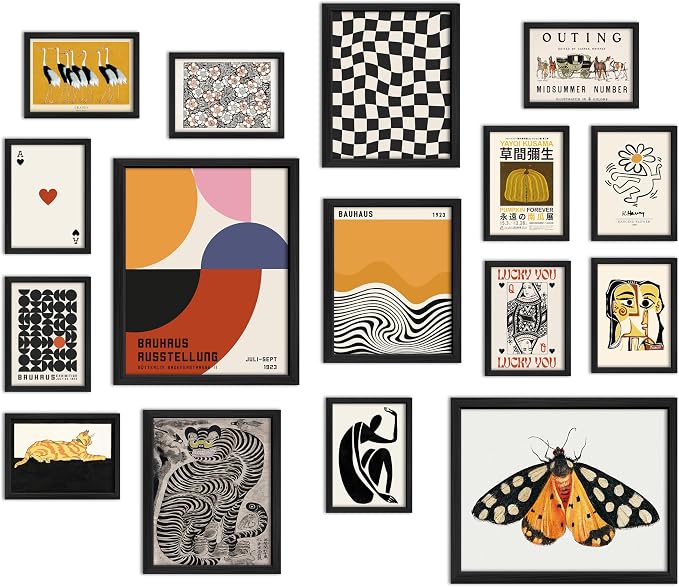 ANERZA 16 PCS Framed Eclectic Wall Art Decor, Modern Maximalist Wall Prints by ANERZA